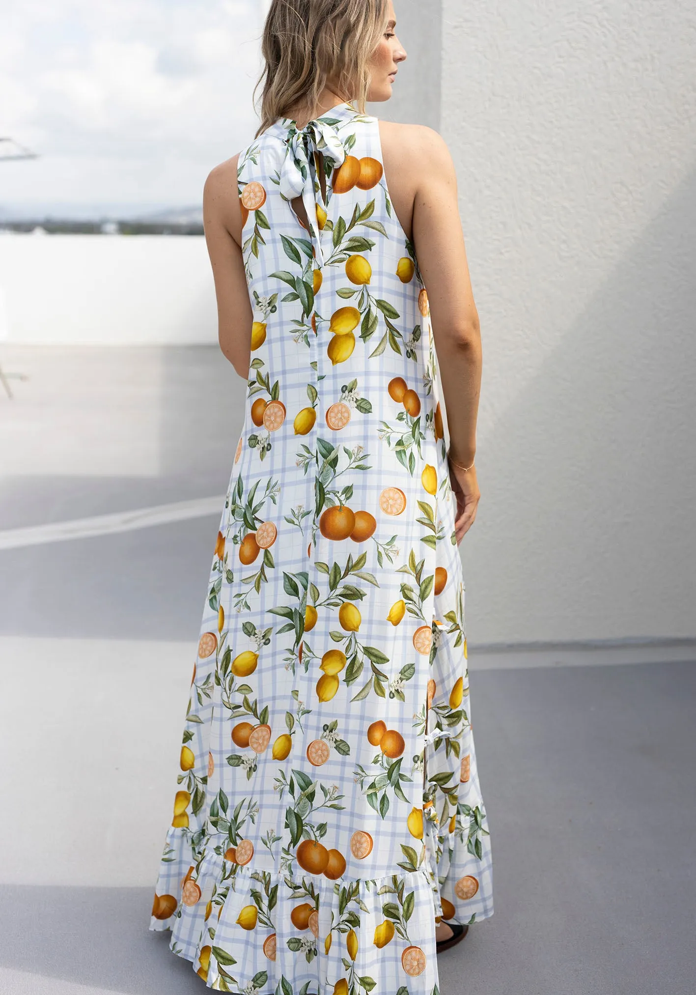 Tropical Picnic Halter Maxi Dress