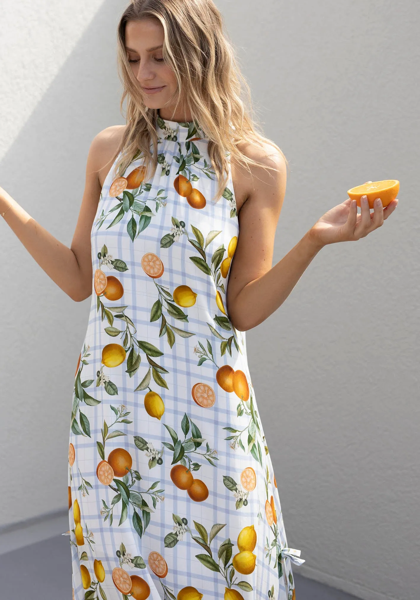 Tropical Picnic Halter Maxi Dress