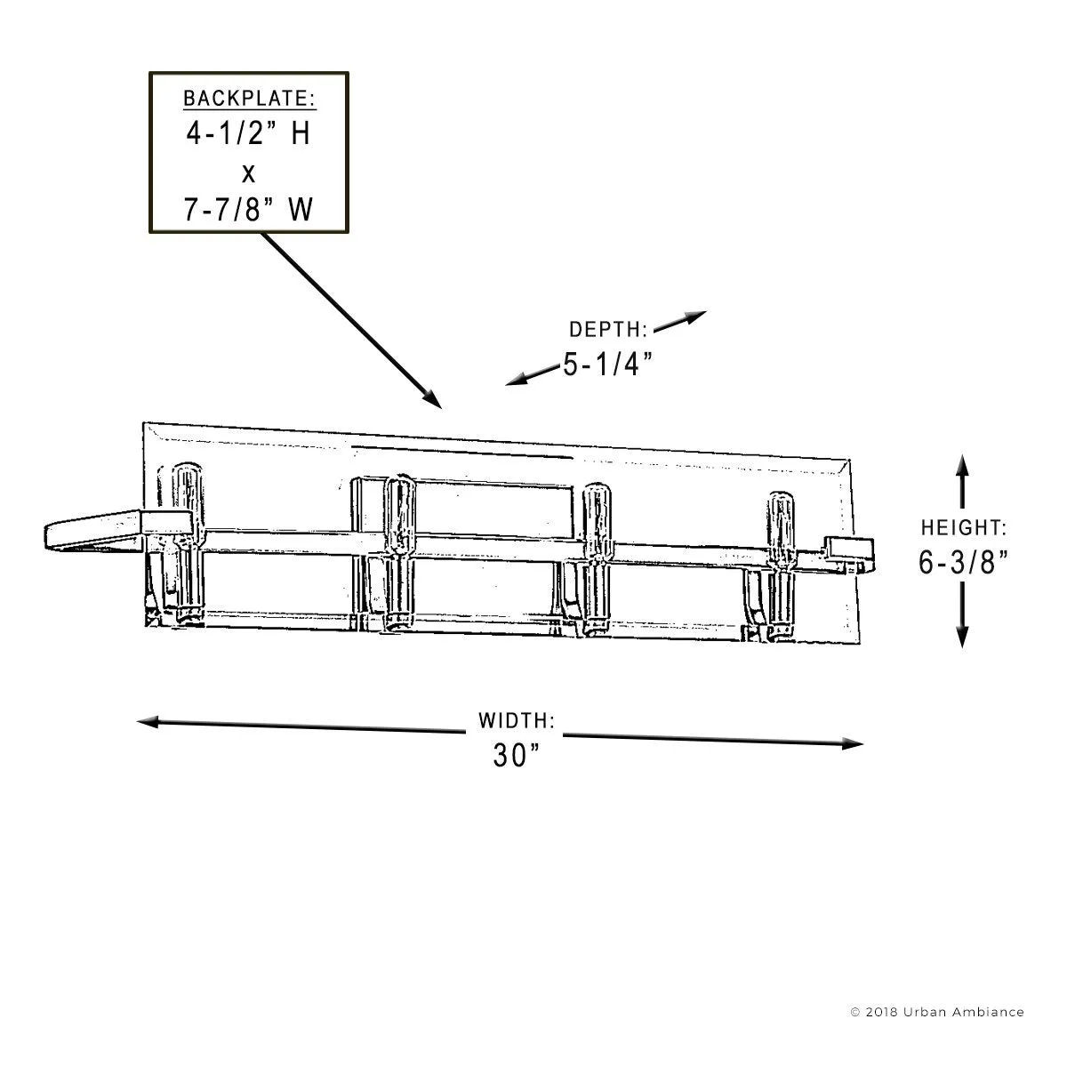 UHP2135 Contemporary Bathroom Vanity Light, 6.38"H x 30"W, Brushed Bronze Finish, Sevilla Collection