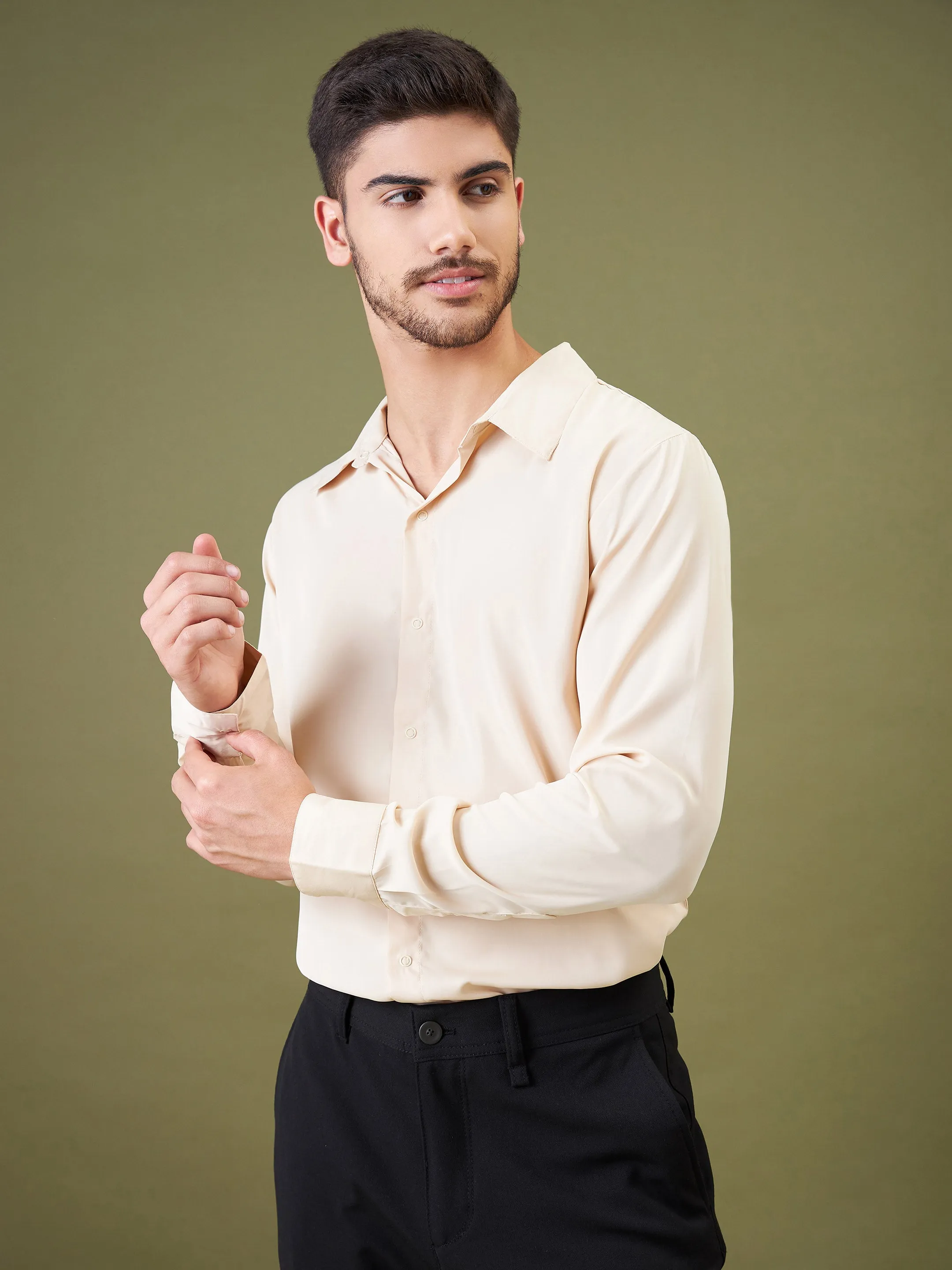 Unisex Beige Satin Relax Fit Shirt