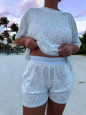 White Floral Pajama Shorts