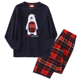 Women Long Sleeve Polar Fleece Christmas Navy/Aop Checked Pajamas Set