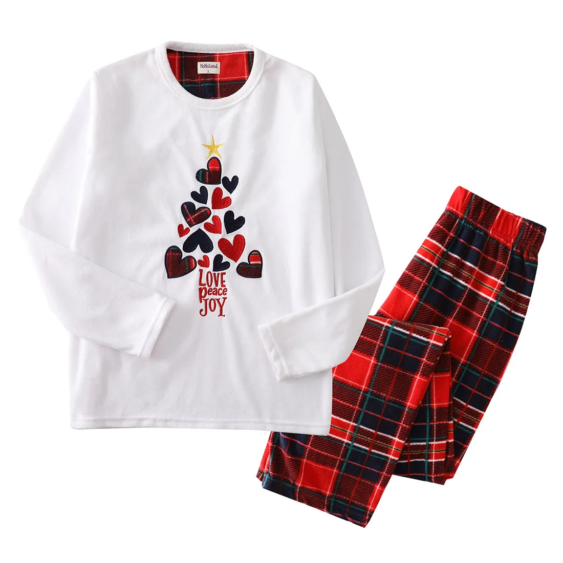 Women Long Sleeve Polar Fleece Christmas White/Aop Checked Pajamas Set