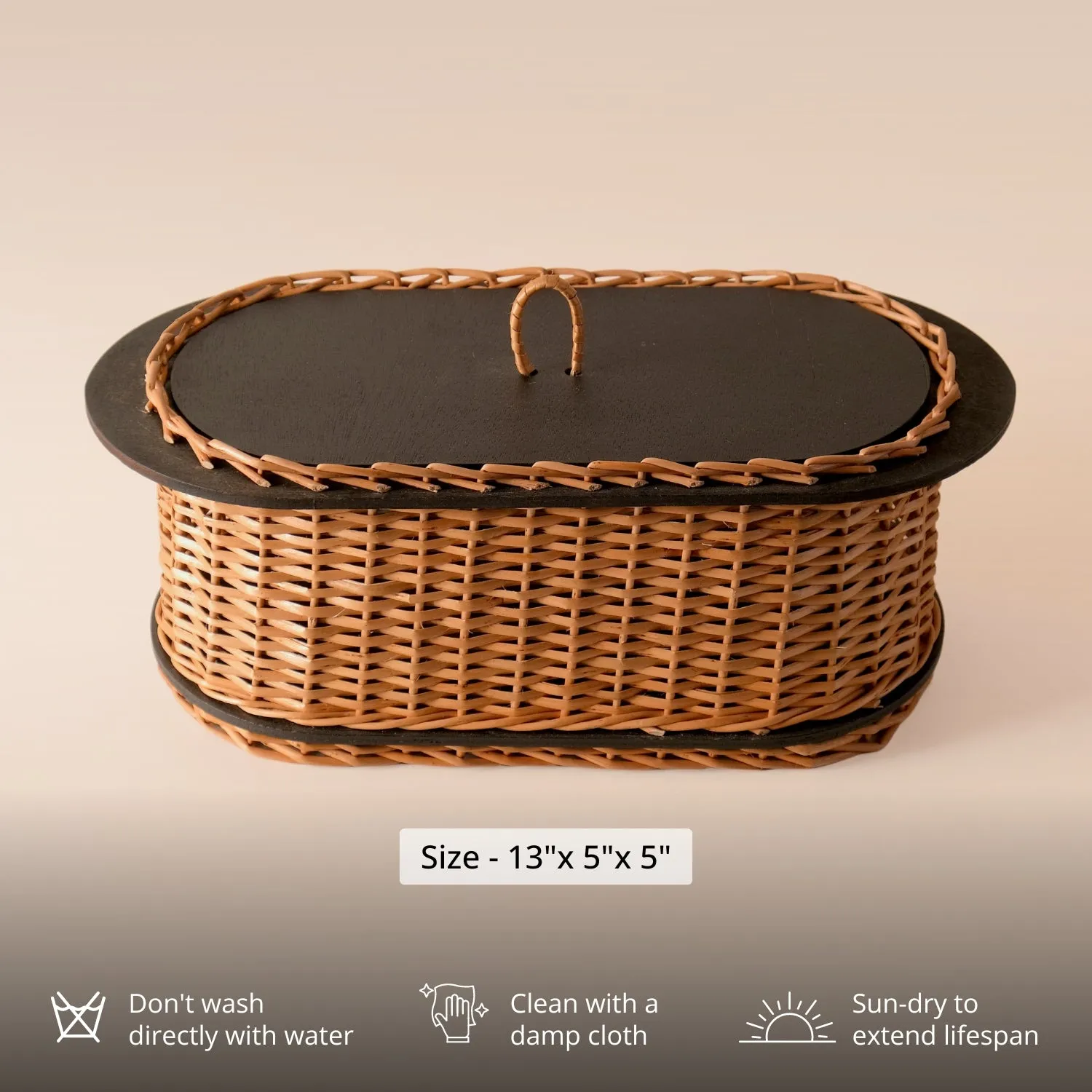 Wooden Bread Box & 2 Tier Collapsable Fruit Basket Handcrafted In Willow Wicker & Wood | Handmade In India