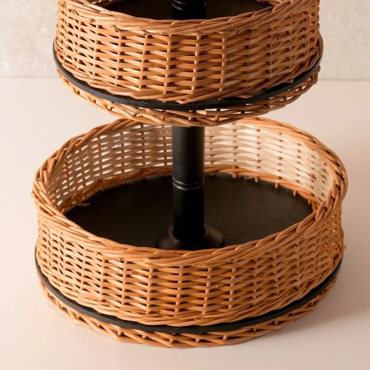 Wooden Bread Box & 2 Tier Collapsable Fruit Basket Handcrafted In Willow Wicker & Wood | Handmade In India