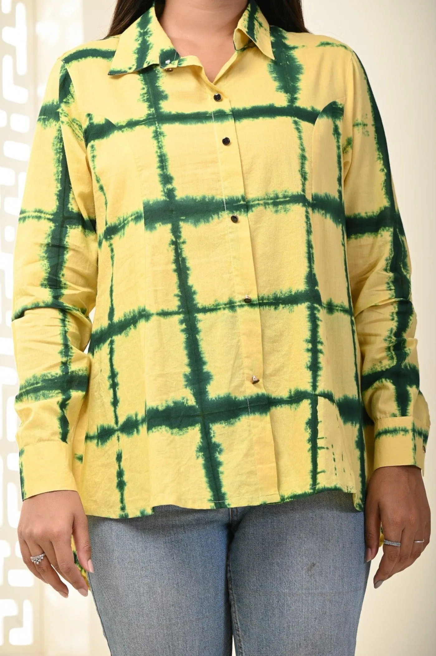 Yellow Tye and Dye Shirt in Indo-Western Style